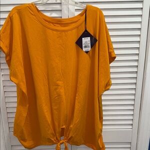 Ava & Viv Yellow Short Sleeve Tie-Front Tee